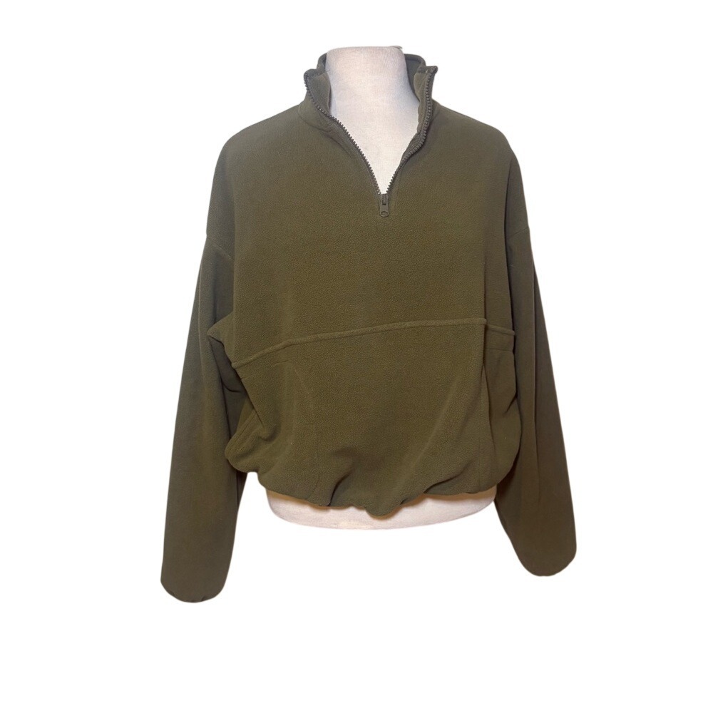 Ardene Olive Green Fleece Quarter Zip Pullover Oversized M Gorpcore Comfy - Picture 2 of 6